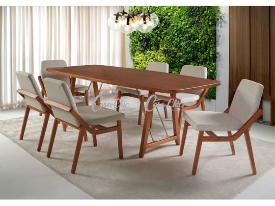 Conjunto Mesa de Jantar 3D Moveis Florence com 06 Cadeiras 1.80 x 1.00 Retangular