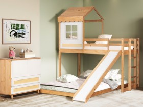 Beliche Cama Casinha Infantil Montessoriana com Cama Queen Size e Escorregador Serraltense Farm 1079/1080