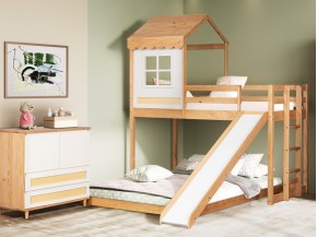 Beliche Cama Casinha Infantil Montessoriana com Cama Queen Size e Escorregador Serraltense Farm 1079/1080