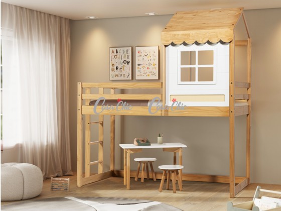 Beliche Cama Casinha Infantil Montessoriana com Mesa e 02 cadeiras Serraltense Farm 1080