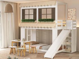 Beliche Cama Casinha Infantil Montessoriana e Escorregador Serraltense Twins 1127-1128