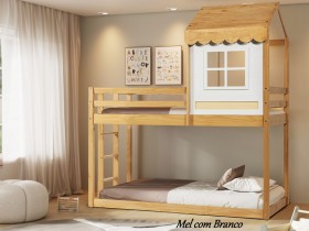 Beliche Cama Casinha Infantil Montessoriana com Cama Auxiliar Serraltense Farm 1078/1080