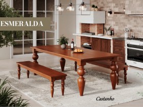 Conjunto Mesa de Jantar com 02 Bancos Esmeralda e Mesa Esmeralda Retangular 2.00 x 1.00 Brasil Sul