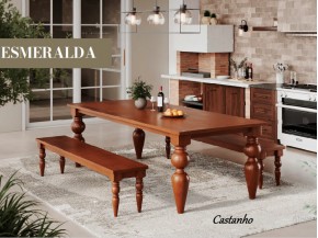 Conjunto Mesa de Jantar com 02 Bancos Esmeralda e Mesa Esmeralda Retangular 2.00 x 1.00