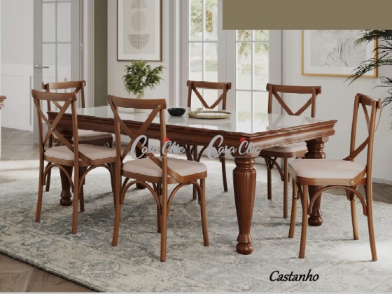 Conjunto Mesa de Jantar com 06 Cadeiras X e Mesa Safari Retangular 1.80 x 1.00 Brasil Sul