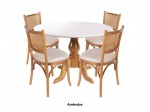 Conjunto Mesa de Jantar Casachic Troia Gravata com 04 Cadeiras 1.30 x 1.30 Redonda
