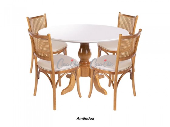 Conjunto Mesa de Jantar Casachic Troia Gravata com 04 Cadeiras 1.30 x 1.30 Redonda