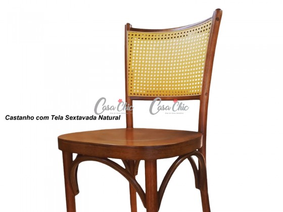 Cadeira com Assento em Madeira e Encosto em Tela Gravata de Madeira Maciça