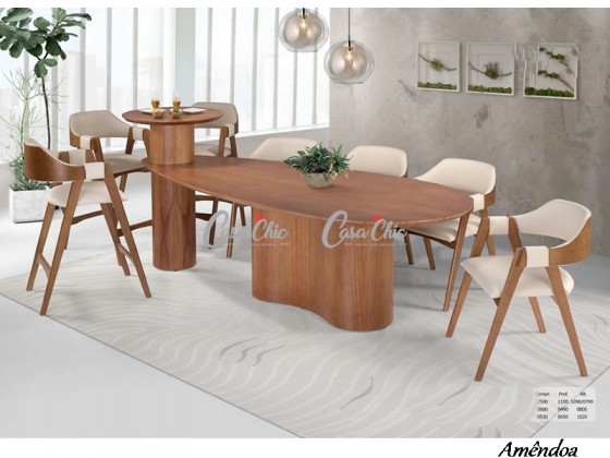 Conjunto Mesa de Jantar/Bistro Adara Reyder com 06 Cadeiras e 03 Banquetas 2.50 x 1.10 Organica