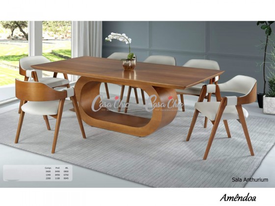 Conjunto Mesa de Jantar Anthurium Reyder com 08 Cadeiras 2.00 x 1.00 Retangular