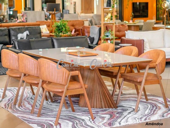 Conjunto Mesa de Jantar com 06 Cadeiras 6004 Malai e Mesa Jamile Retangular 2.10 x 1.00 Casachic