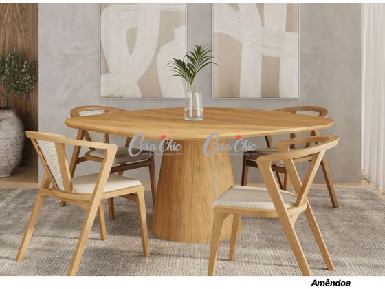 Conjunto Mesa de Jantar Yzzy 2452-2466 com 04 Cadeiras 1.60 x 1.60 Redonda