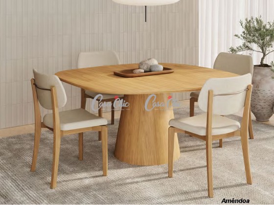 Conjunto Mesa de Jantar Penelope 2452-2468 com 04 Cadeiras 1.20 x 1.20 Redonda