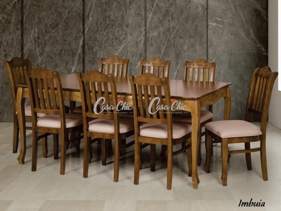 Conjunto Mesa de Jantar Casachic Clodite Entalhada com 08 Cadeiras 2.00 x 1.00 Retangular