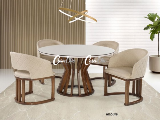 Conjunto Mesa de Jantar Aylla 1.40 x 1.40 Redonda com 04 Poltronas Ametista