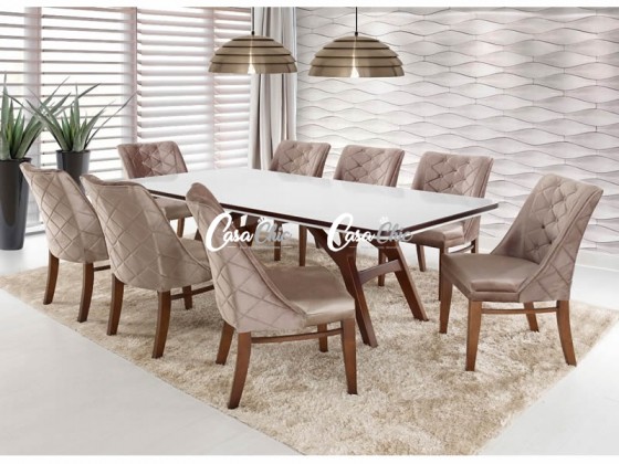 Conjunto Mesa de Jantar com 08 Cadeiras Guine e Mesa Guine 2.20 x 1.10 Retangular