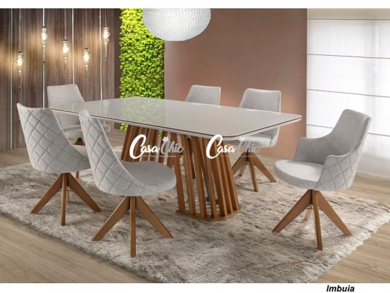 Conjunto Mesa de Jantar Turquesa com 06 Cadeiras Giratorias 1.80 x 1.00 Retangular