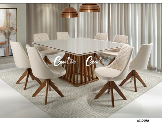 Conjunto Mesa de Jantar com 08 Cadeiras Giratorias Esmeralda e Mesa Esmeralda Quadrada 1.50 x 1.50