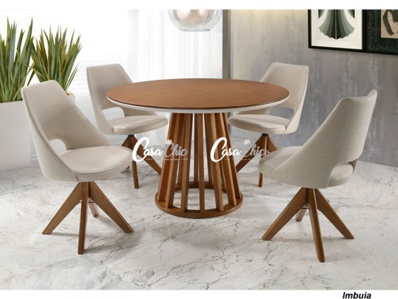 Conjunto Mesa de Jantar com 06 Cadeiras Giratorias Safira e Mesa Safira Redonda 1.40 x 1.40