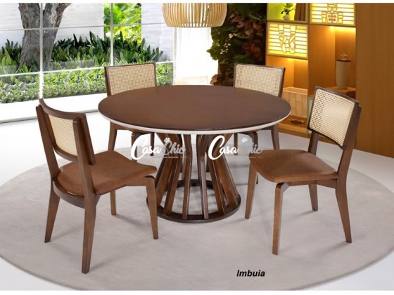 Conjunto Mesa de Jantar Aylla 1.20 x 1.20 Redonda com 04 Cadeiras Rio