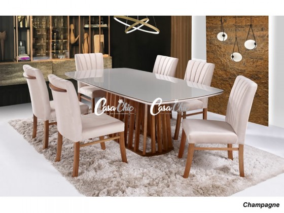 Conjunto Mesa de Jantar com 06 Cadeiras Apolo e Mesa Esmeralda Retangular 1.80 x 1.00