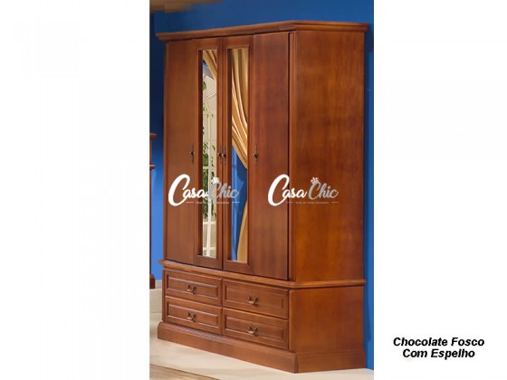 Roupeiro Armario Guarda Roupa 2.03 m 04 Portas 5013-5033 Hacienda Espelhado Domus Moveis