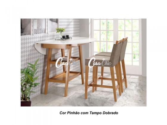 Conjunto Mesa Bistro Loft Dobravel com 02 Banquetas 1.00 x 1.30 Oval