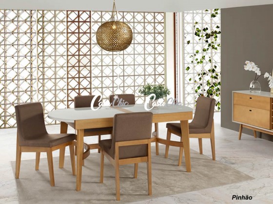 Conjunto Mesa de Jantar Extensivel Elastica Atenas 1.60 ou 2.20 x 0.90 Oval com 06 Cadeiras Atenas