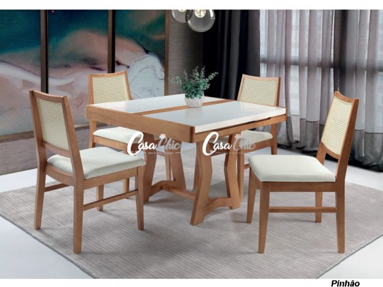 Conjunto Mesa de Jantar Elastica Extensivel com 04 Cadeiras com Encosto em Tela Londres e Mesa Catar Retangular 1.00 ou 1.40 x 1.00