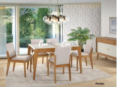 Conjunto Mesa de Jantar Haifa Elastica Extensivel com 06 Cadeiras 1.40 ou 1.90 x 0.90 Retangular