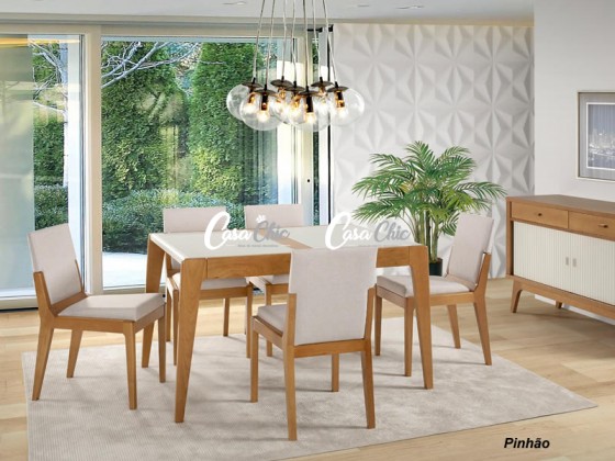 Conjunto Mesa de Jantar Extensivel Elastica Haifa 1.40 ou 1.90 x 0.90 Retangular com 06 Cadeiras Haifa