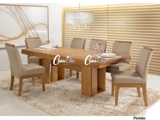 Conjunto Mesa de Jantar Elastica Extensivel com 10 Cadeiras Delhi e Mesa Itapoã Retangular 2.10 ou 2.70 x 1.00