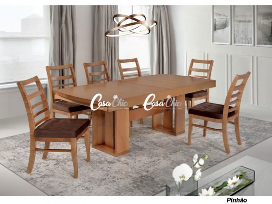 Conjunto Mesa de Jantar Itapoa Verona Elastica Extensivel com 08 Cadeiras 2.10 ou 2.70 x 1.00 Retangular