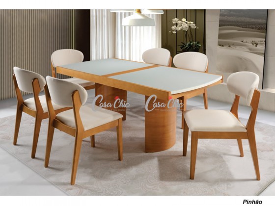 Conjunto Mesa de Jantar Elastica Extensivel com 06 Cadeiras Munique e Mesa Munique Retangular 1.70 ou 2.30 x 0.90