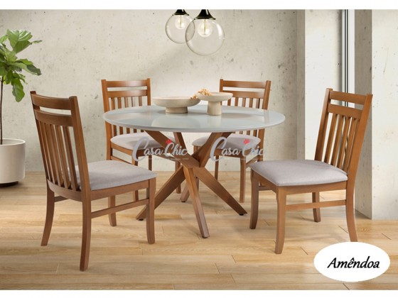Conjunto Mesa de Jantar Italia Lisboa com 04 Cadeiras 1.20 x 1.20 Redonda