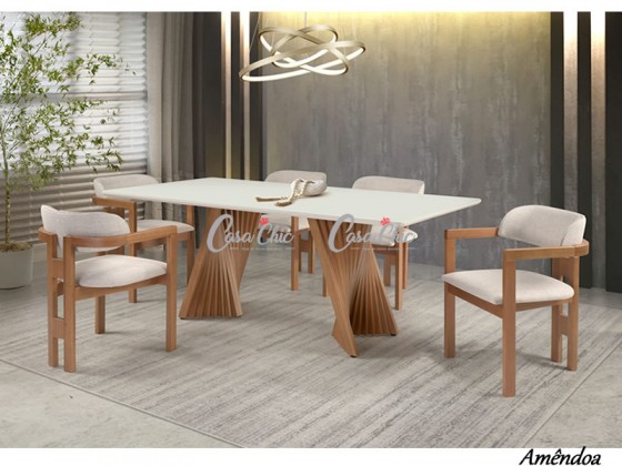 Conjunto Mesa de Jantar Lavinia Julia com 06 Cadeiras 2.00 x 1.00 Retangular