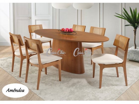 Conjunto Mesa de Jantar Euclar Monaco Dallas com 06 Cadeiras 1.80 x 1.00 Oval