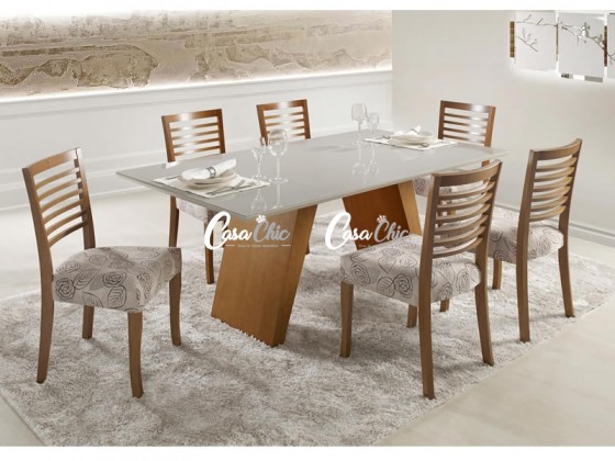 Conjunto Mesa de Jantar com 06 Cadeiras Yara Lunna e  Mesa 1.80 x 1.00 Retangular