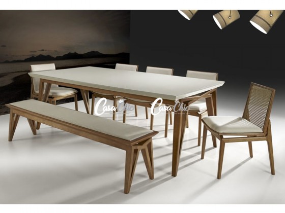 Conjunto Mesa de Jantar com 05 Cadeiras e 01 Banco Austral e  Mesa 2.00 x 1.00 Retangular