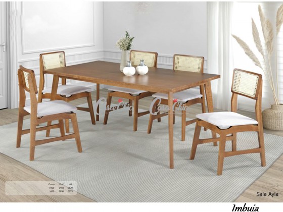 Conjunto Mesa de Jantar Ayla com 06 Cadeiras 1.60 x 0.85 Retangular
