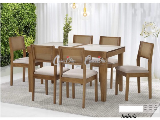 Conjunto Mesa de Jantar Caprice Elastica Extensivel com 06 Cadeiras 1.40 ou 1.95 x 0.85 Retangular