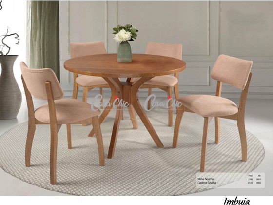 Conjunto Mesa de Jantar Sevilha com 04 Cadeiras 1.10 x 1.10 Redonda