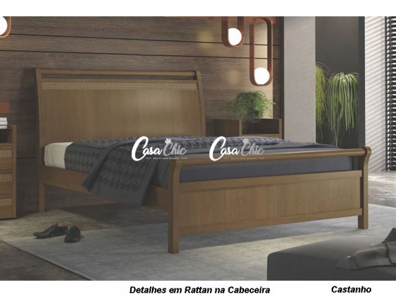 Cama Casal Safira com Rattan