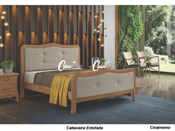 Cama Casal em Madeira Estofada Siena