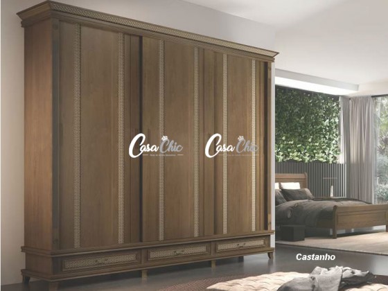 Armario Roupeiro Guarda Roupa com Rattan 03 Portas 2.77 m Zeus