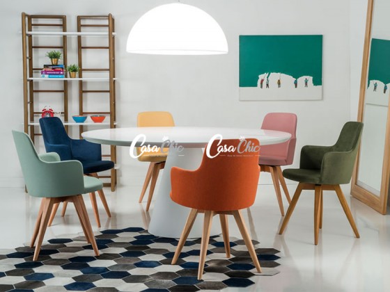 Conjunto Mesa de Jantar com 06 Poltronas Giratorias Iasmin e Mesa Glenda 1.20 x 1.20 Redonda