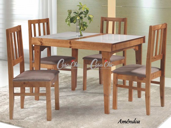 Conjunto Mesa de Jantar Itajuba Elastica Extensivel com 04 Cadeiras 1.10 ou 1.70 x 0.80 Retangular