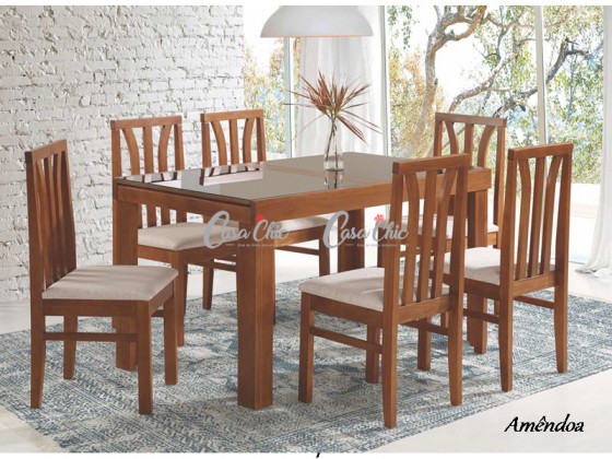 Conjunto Mesa de Jantar Londres Elastica Extensivel com 06 Cadeiras 1.40 ou 2.00 x 0.80 Retangular