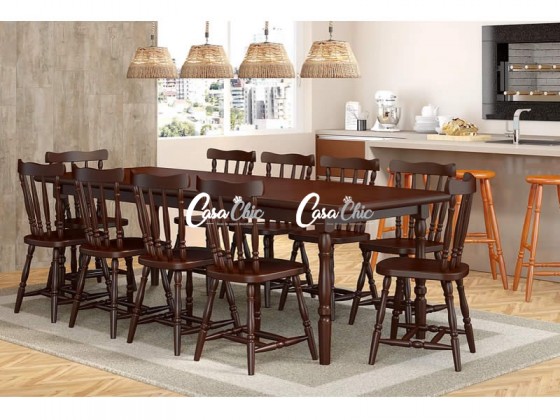 Conjunto Mesa de Jantar Lapa Ripada com 10 Cadeiras 2.50 x 0.90 Retangular