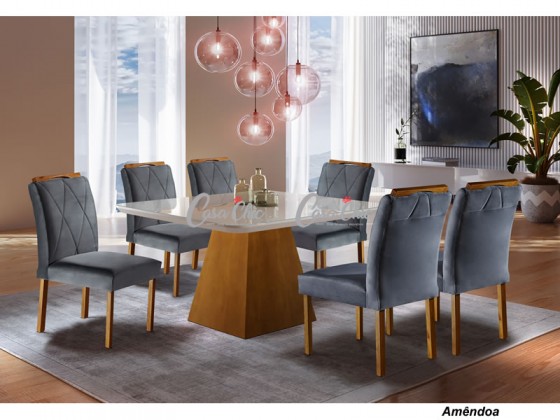 Conjunto Mesa de Jantar Rubi com 08 Cadeiras 1.35 x 1.35 Quadrada